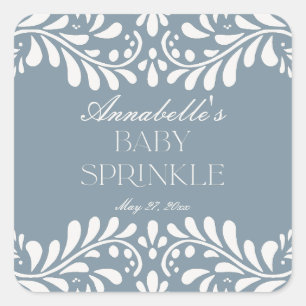 Dusty Blue Talavera Tegel Fiesta Baby Sprinkle Vierkante Sticker