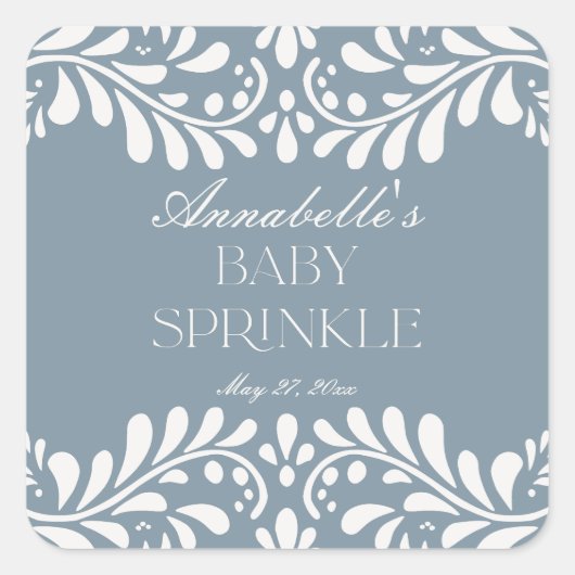 Dusty Blue Talavera Tegel Fiesta Baby Sprinkle Vierkante Sticker (Voorkant)