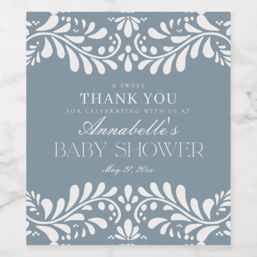 Dusty Blue Talavera Tegel Fiesta Boy Baby shower Wijn Etiket (Enkel label)