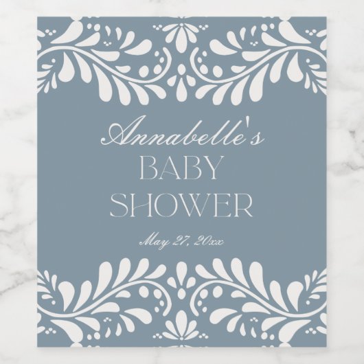 Dusty Blue Talavera Tegel Fiesta Boy Baby shower Wijn Etiket (Enkel label)