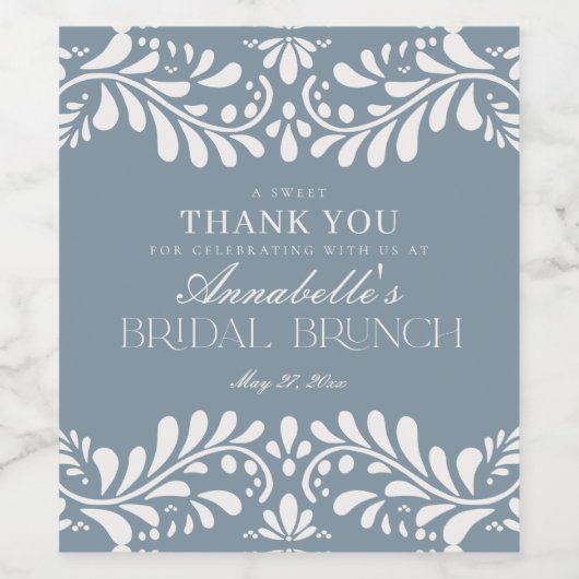 Dusty Blue Talavera Tegel Fiesta Bruidsbrunch Wijn Etiket (Enkel label)