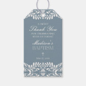 Dusty Blue Talavera Tegel Fiesta doopgunsten Cadeaulabel (Voorkant)
