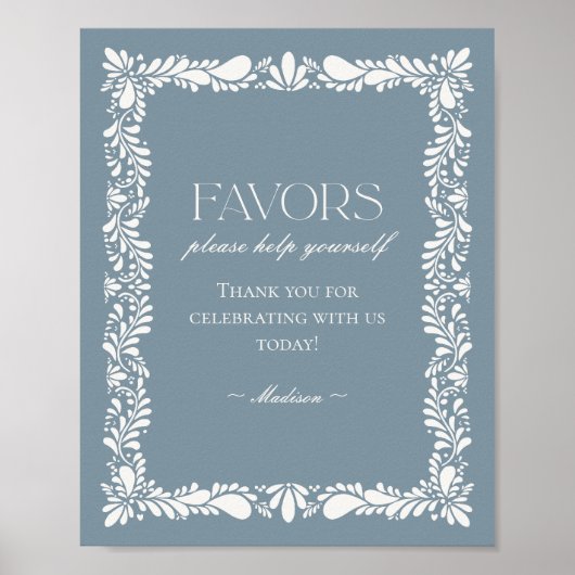 Dusty Blue Talavera Tegel Fiesta Favors Sign Poster (Voorkant)