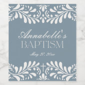 Dusty Blue Talavera Tegel Fiesta Jongensdoop Wijn Etiket (Enkel label)