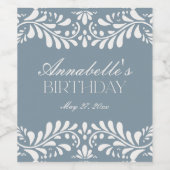 Dusty Blue Talavera Tegel Fiesta Verjaardag Wijn Etiket (Enkel label)