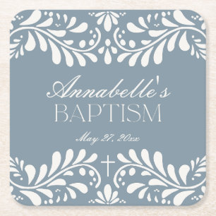 Dusty Blue Talavera Tegel Spaans Fiesta Doopsel Kartonnen Onderzetters