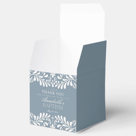 Dusty Blue Talavera Tegel Style Fiesta Doop Bedankdoosjes (Geopend)