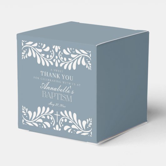 Dusty Blue Talavera Tegel Style Fiesta Doop Bedankdoosjes (Achterkant)