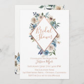 Dusty Blue Taupe Bloemen Bruids Douche Uitnodiging (Voorkant / Achterkant)