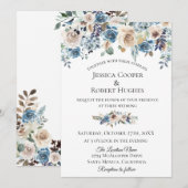 Dusty Blue Taupe Floral Wedding Invitation Kaart (Voorkant / Achterkant)