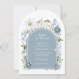 Dusty Blue Tea Party Baby in Bloom Baby shower Kaart