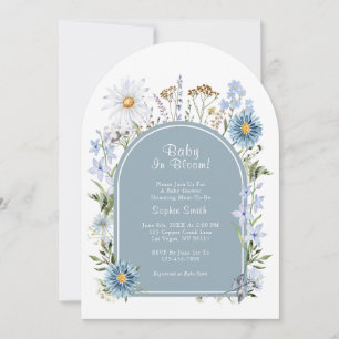 Dusty Blue Tea Party Baby in Bloom Baby shower Kaart