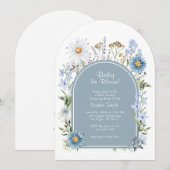 Dusty Blue Tea Party Baby in Bloom Baby shower Kaart (Voorkant / Achterkant)