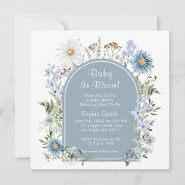 Dusty Blue Tea Party Baby in Bloom Baby shower Kaart