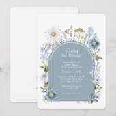 Dusty Blue Tea Party Baby in Bloom Baby shower Kaart (Voorkant / Achterkant)