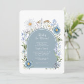 Dusty Blue Tea Party Baby in Bloom Baby shower Kaart (Staand voorkant)
