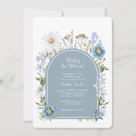 Dusty Blue Tea Party Baby in Bloom Baby shower Kaart