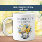 Dusty Blue Teacup Yellow Flowers  Grote Koffiekop