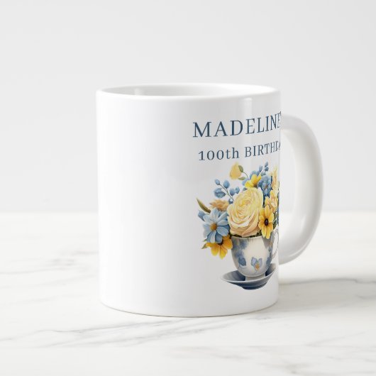 Dusty Blue Teacup Yellow Flowers  Grote Koffiekop (Voorkant rechts)