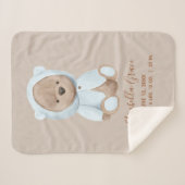 Dusty Blue Teddy Bear Baby Birth Stats Sherpa Deken (Voorkant (horizontaal))