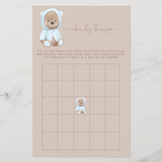 Dusty Blue Teddy Bear Baby shower Bingo Flyer (Voorkant)