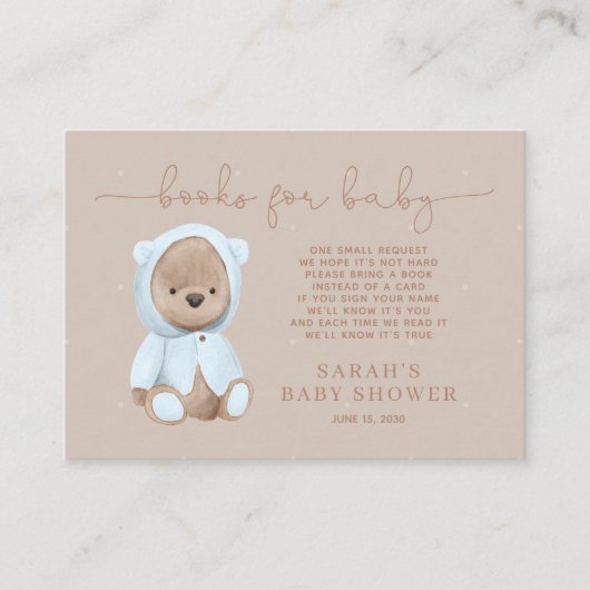 Dusty Blue Teddy Bear Baby shower Book Request Req Informatiekaartje (Voorkant)