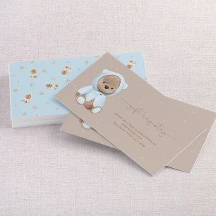 Dusty Blue Teddy Bear Baby shower Gift Registry Visitekaartje