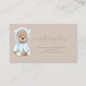 Dusty Blue Teddy Bear Baby shower Gift Registry Visitekaartje (Voorkant)