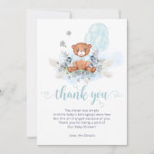 Dusty Blue Teddy Bear Balloon Boy Baby shower Bedankkaart (Voorkant)