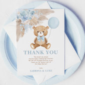 Dusty Blue Teddy Bear Balloon Boy Baby shower Bedankkaart