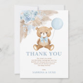 Dusty Blue Teddy Bear Balloon Boy Baby shower Bedankkaart (Voorkant)