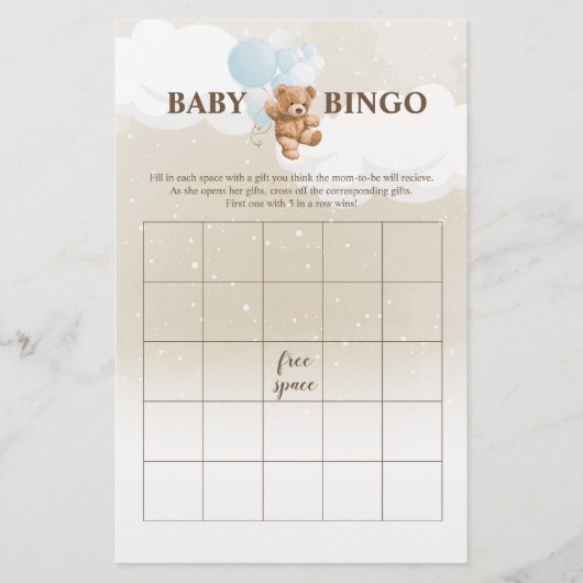 Dusty Blue Teddy Bear BINGO Baby shower Spelletjes Flyer (Voorkant)