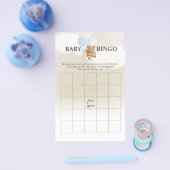 Dusty Blue Teddy Bear BINGO Baby shower Spelletjes Flyer (Enkel)