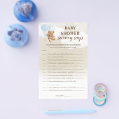Dusty Blue Teddy Bear Survey zegt Baby shower spel Flyer (Enkel)