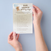 Dusty Blue Teddy Bear Survey zegt Baby shower spel Flyer (Hand)