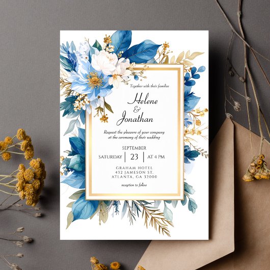 Dusty Blue Terracotta Boho Chic Elegant Wedding Kaart