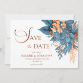 Dusty Blue Terracotta Boho Elegant Bloemen Huwelij Save The Date (Voorkant)