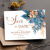 Dusty Blue Terracotta Boho Elegant Bloemen Huwelij Save The Date