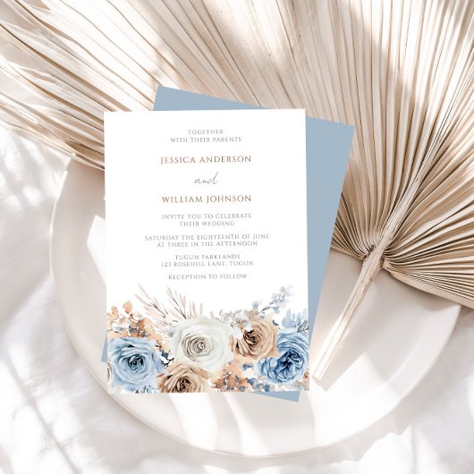 Dusty Blue Terracotta Boho Floral Wedding Kaart