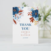 Dusty Blue & Terracotta Floral Wedding Dank u Bedankkaart (Staand voorkant)