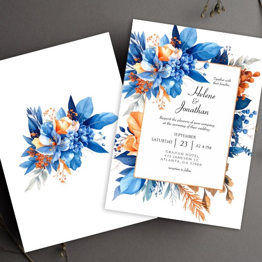 Dusty Blue Terracotta Rust Boho Elegant Wedding Kaart