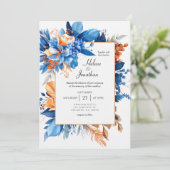 Dusty Blue Terracotta Rust Boho Elegant Wedding Kaart (Staand voorkant)