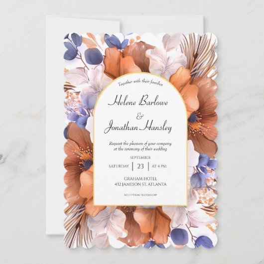 Dusty Blue Terracotta Waterverf Elegant Huwelijk Kaart (Voorkant)