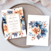 Dusty Blue Terracotta Waterverf Elegant Huwelijk Kaart