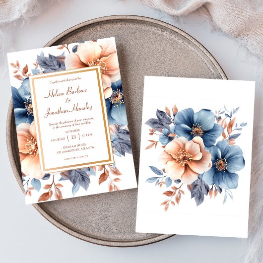 Dusty Blue Terracotta Waterverf Elegant Huwelijk Kaart