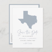 Dusty Blue Texas State Map QR Code Bewaar de datum Aankondigingskaart (Voorkant / Achterkant)