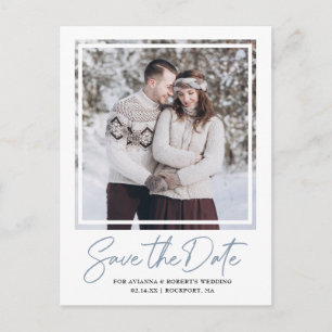 Dusty Blue Text en Photo Save the Date Announeme Aankondigingskaart