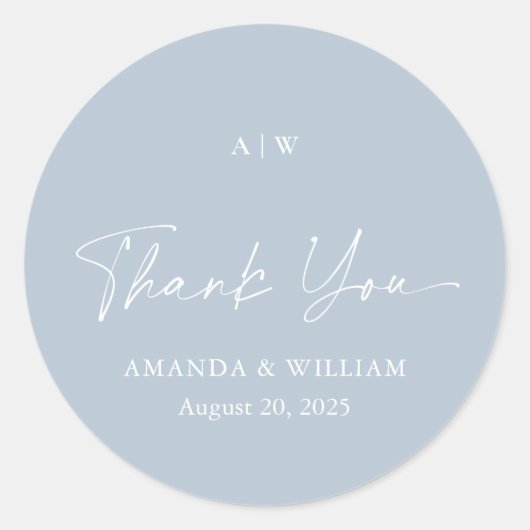 Dusty Blue Thank You Wedding Sticker (Voorkant)