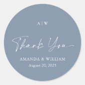 Dusty Blue Thank You Wedding Sticker (Voorkant)
