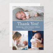 Dusty Blue Three Photos Baby Boy Shower Bedankkaart (Voorkant / Achterkant)